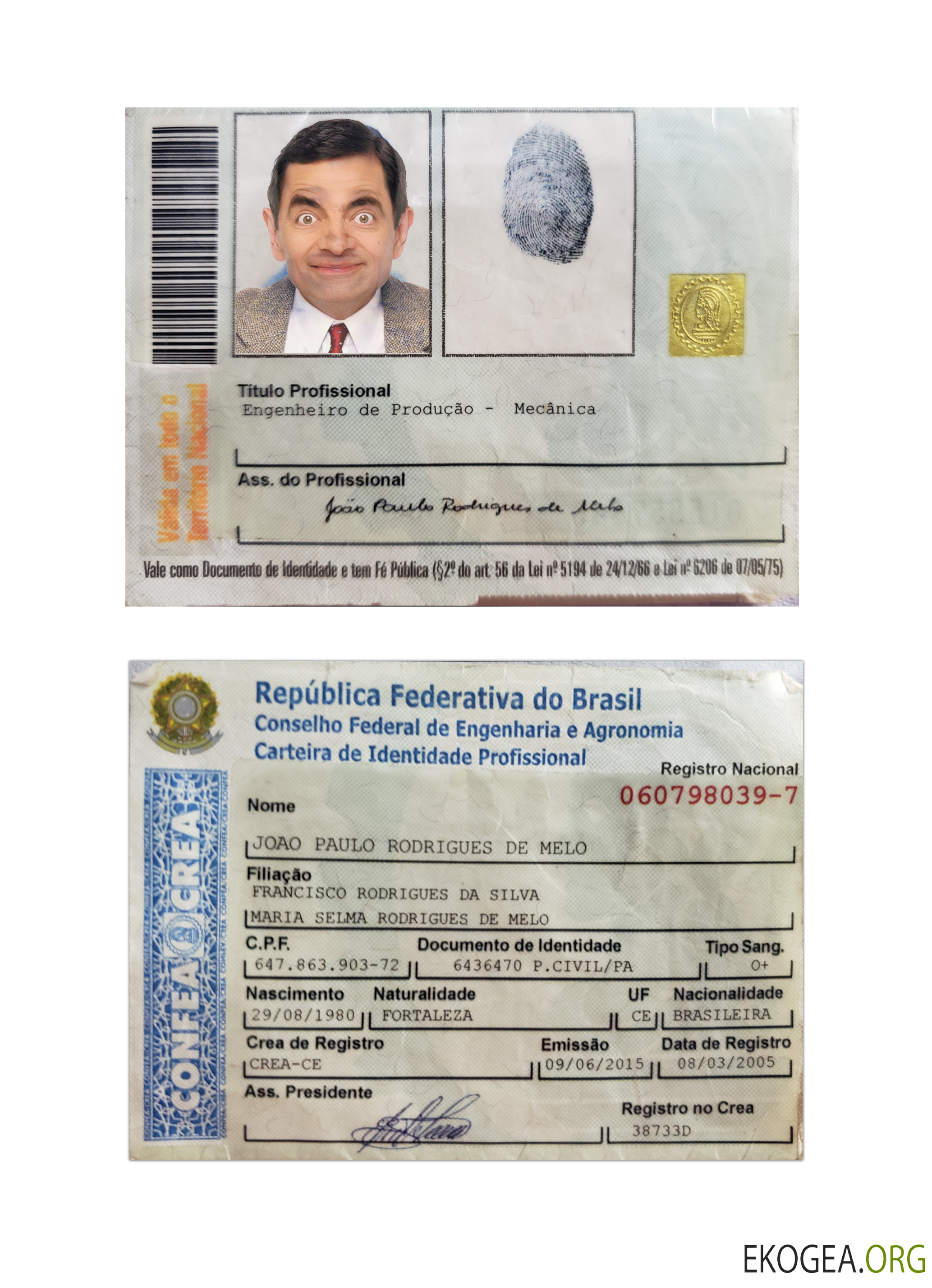 Carte d'identité professionnelle du Brésil